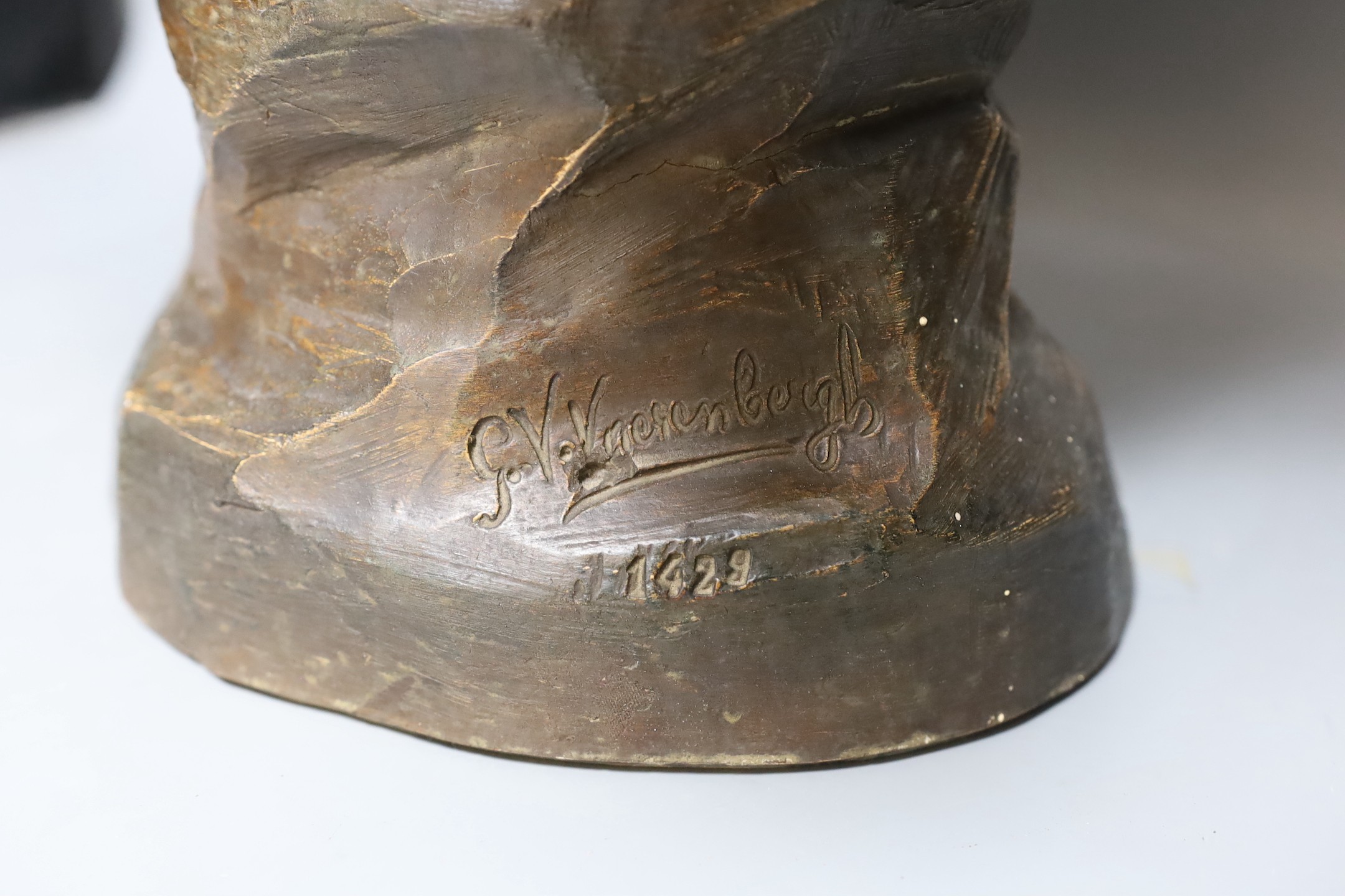 After G V Vaerenbergh, an Austrian large gilded and cold painted ceramic perched eagle - 46cm tall